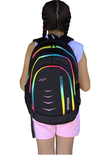 Siyah Kız Çocuk Siyah Entegre 9737 2'li Okul Çanta Seti Tekstil 100% Polyester Tek Ebat Sırt Çantas