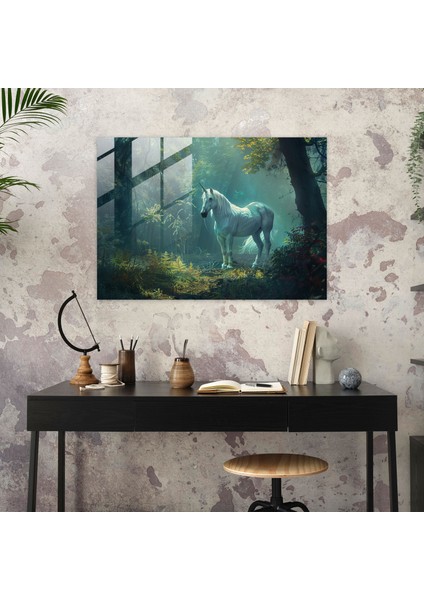Ön Raphael Kardeşliği Cam Baskı - Görkemli Tek Boynuzlu At - Ön Raphael Kardeşliği, Cam Duvar Sanatı, Tek Boynuzlu At Sanatı, Büyülü Orman, 45X30 modelleri