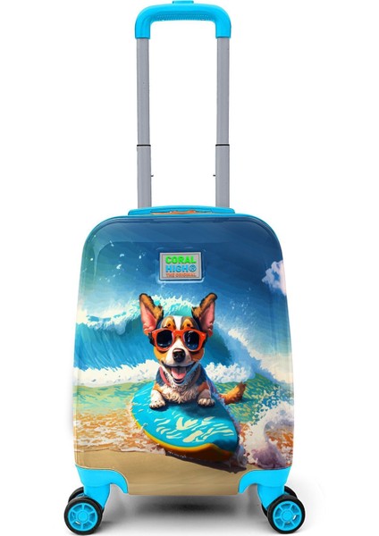 Plastik Kids Sörfçü Köpek Desenli Çocuk Valizi 16785 100% Original Hayır Kahverengi Günlük Desenli
