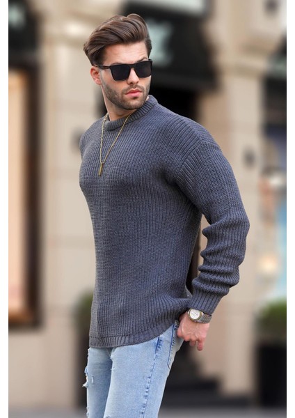 Antrasit Bisiklet Yaka Uzun Kollu Örme Kazak 7246 fiyatları