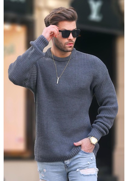 Antrasit Bisiklet Yaka Uzun Kollu Örme Kazak 7246 modelleri