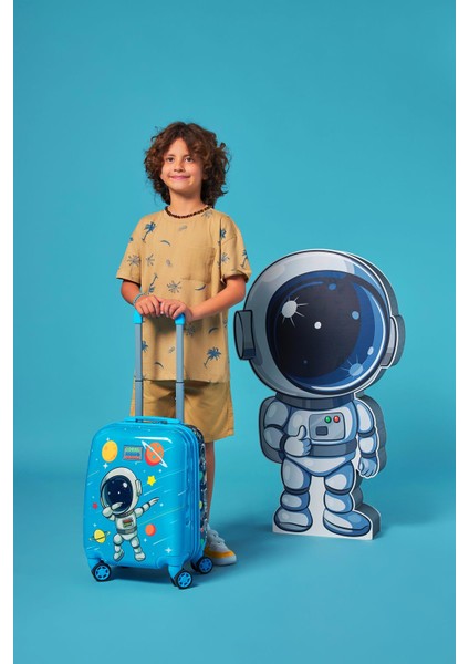 Hayır Kids Lacivert Mavi Astronot Çocuk Valizi 16751 Mavi 100% Original T4 Desenli Günlük Desenli P