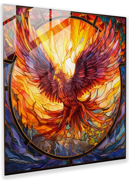 Canlı Phoenix Vitray Sanat Eseri, 30X30 cm
