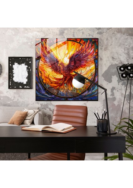 Canlı Phoenix Vitray Sanat Eseri, 30X30 cm modelleri