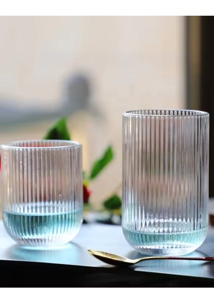 Çizgili Su,meşrubat,latte,nescafe, Smoothie Cam Bardak 4 Adet 440 ML-2014