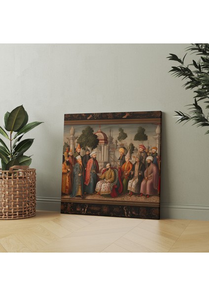 Gösterişli Osmanlı Saray Sahnesi Minyatür Tablo - Duvar Süslemesi, 30X30 cm modelleri