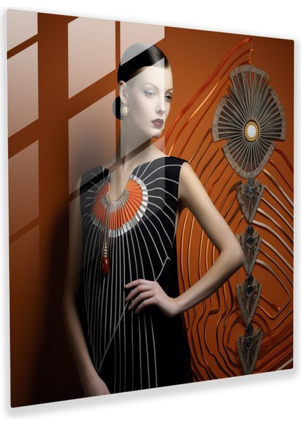 Zengin Elegance Cam Baskı - Retro Moda Cam Duvar Sanatı, 30X30