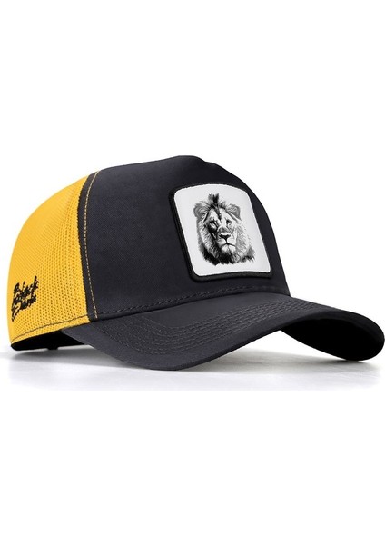 V1 Trucker Aslan - 4 Kod Logolu Koyu Antrasit-Sarı Şapka (Cap)