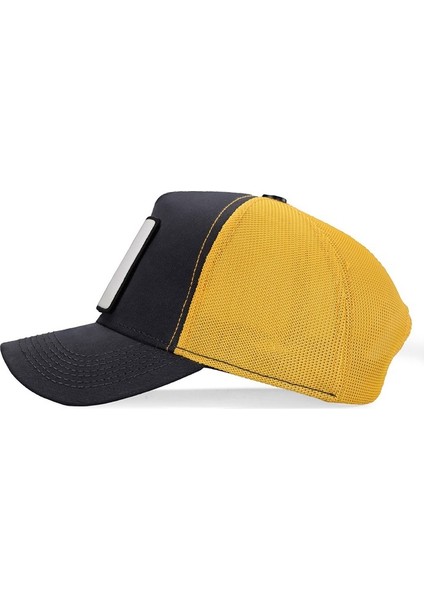 V1 Trucker Aslan - 4 Kod Logolu Koyu Antrasit-Sarı Şapka (Cap)