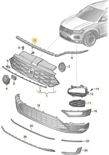 Vw T-Roc Ön Panjur Orta Kromu Üst 2018-2021 2GA853101 fiyatları