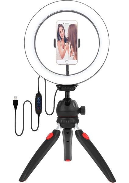 Beyaz Masa Üstü Işık Ring Light 10 Inç LED Mini Masa Tripodlu Video Stüdyo Makyaj Işığı Sabitleyici