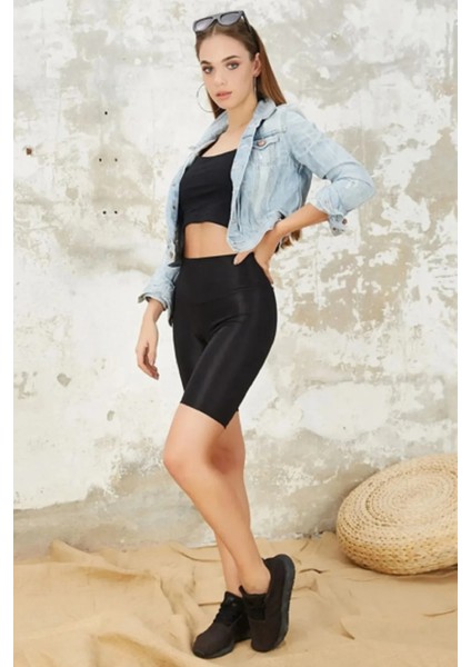 Yüksek Bel Toparlayıcı Kısa Disko ( Parlak ) Kadın Tayt fiyatları