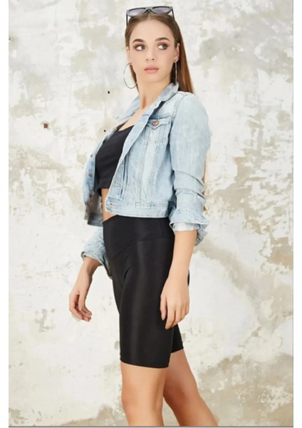 Yüksek Bel Toparlayıcı Kısa Disko ( Parlak ) Kadın Tayt modelleri