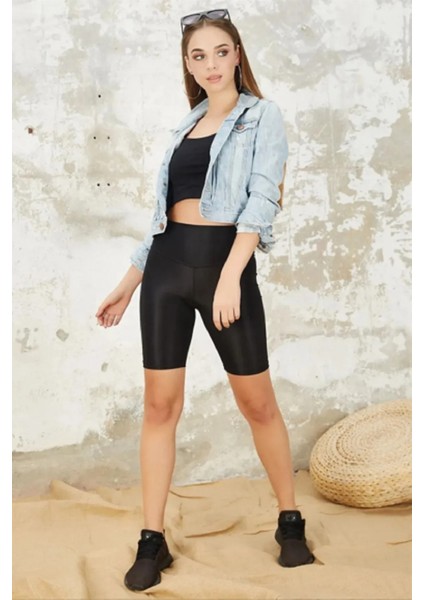 Yüksek Bel Toparlayıcı Kısa Disko ( Parlak ) Kadın Tayt fırsatları