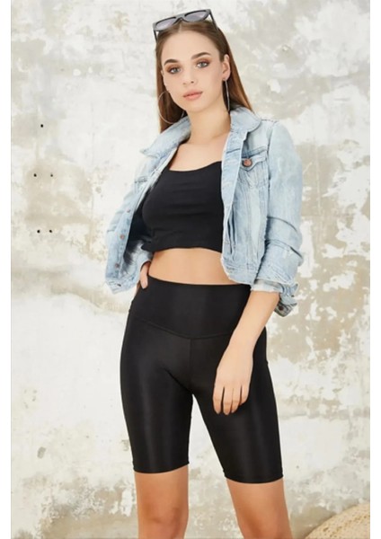 Yüksek Bel Toparlayıcı Kısa Disko ( Parlak ) Kadın Tayt indirimleri