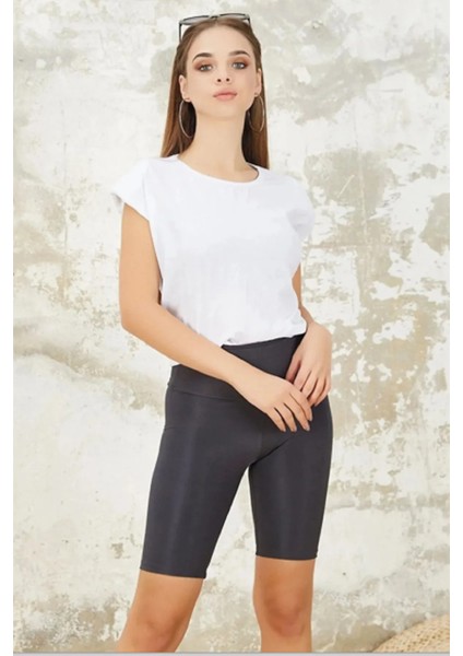 Yüksek Bel Toparlayıcı Kısa Disko ( Parlak ) Kadın Tayt