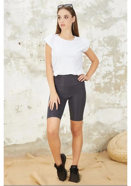 Yüksek Bel Toparlayıcı Kısa Disko ( Parlak ) Kadın Tayt modelleri