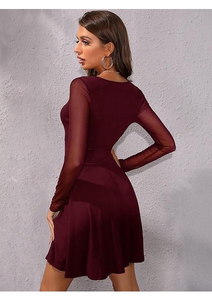 MİKRO KUMAŞ LİKRALI TÜL DETAYLI MİNİ ELBİSE fırsatları