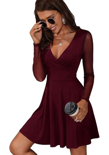 MİKRO KUMAŞ LİKRALI TÜL DETAYLI MİNİ ELBİSE indirimleri