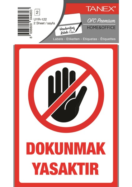 UYR 122 Dokunmak Yasaktır Uyarı Etiketi 2'li Paket