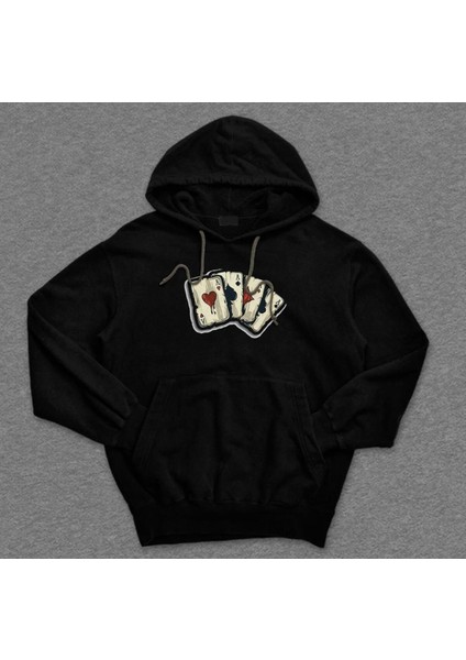 Poker Blackjack 21 Iskambil Kağıdı Sweatshirt Kapüşonlu Hoodie