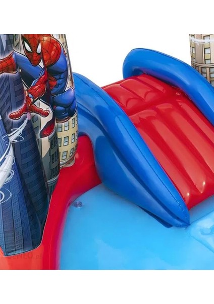 Bestway 98793 Lisanslı Spiderman Temalı Kaydıraklı Fıskiyeli Aquapark Şişme Eğlence Havuzu, 211X206X127CM