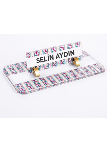 Etnik Desenli Kristal Masa Isimliği Ofis Isimlik Ofis Kadınlara Hediye Masa Üstü Cam Büro Isimlik