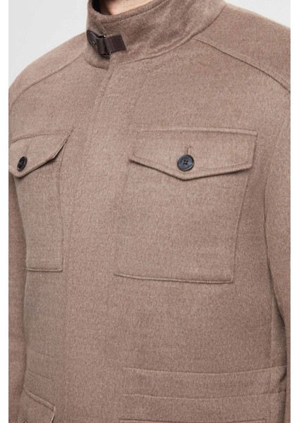 Slim Fit Vizon Düz Çıkarılabilir Kürklü Kaban 3ECK777300551 modelleri