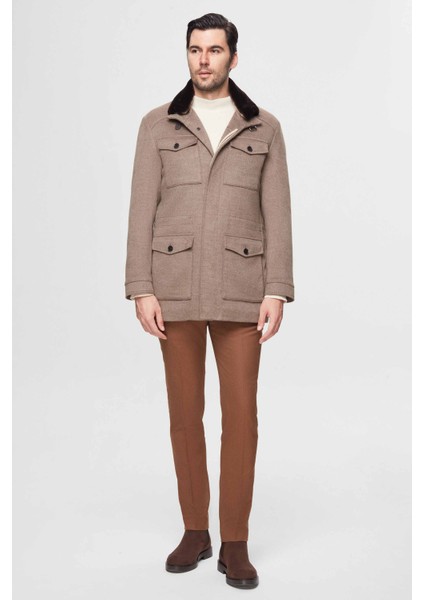 Slim Fit Vizon Düz Çıkarılabilir Kürklü Kaban 3ECK777300551 indirimleri