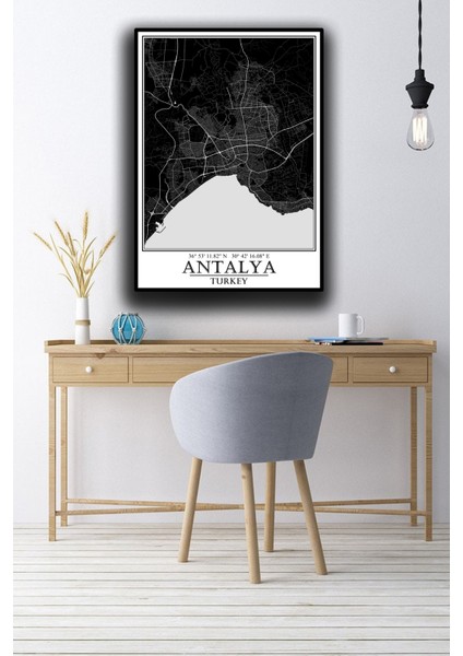 Antalya Şehir Haritası Çerçevesiz Poster-Harita Sanatı, Map Art Design modelleri