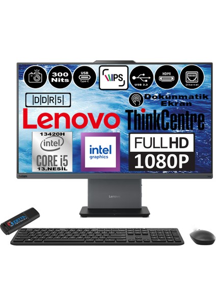 Thinkcentre Neo 27 50A Gen5 Intel Core I5 13420H 64GB Ddr5 4tb SSD Freedos Intel® UHD Graphics 27" Dokunmatık Fhd All In One Bilgisayar 12SA0014TRF15 + Zetta Flash Bellek