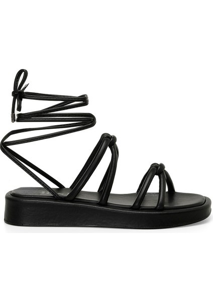 DS24021 4fx Siyah Kadın Düz Sandalet