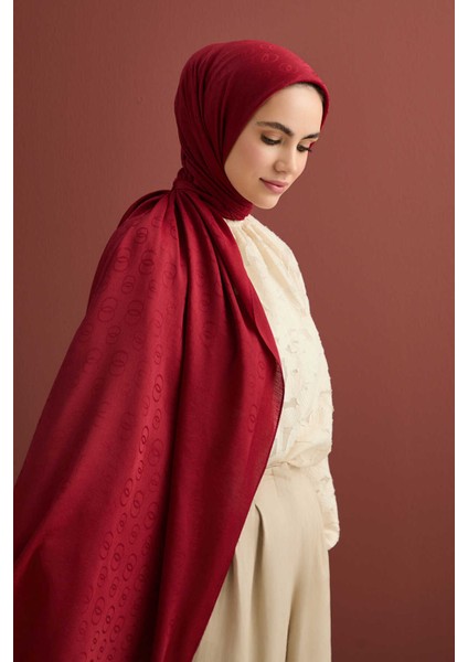 Zincir Desen Bordo Pamuk Ipek Şal 70X210