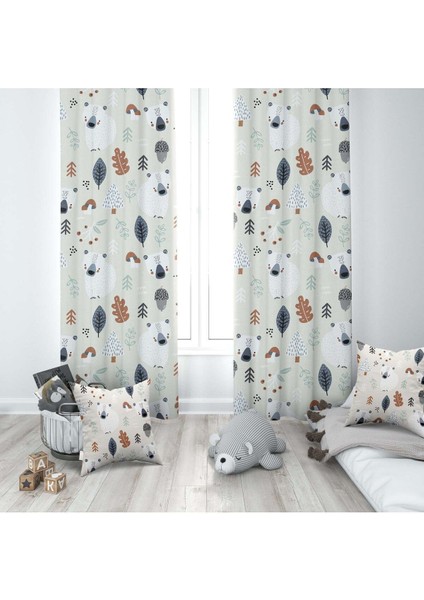 Kış Ayıları, Ithal Kumaş, Çocuk ve Bebek Odası Fon Perde - 1 Kanat