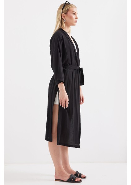 5835 Yırtmaçlı Yazlık Kimono - Siyah modelleri