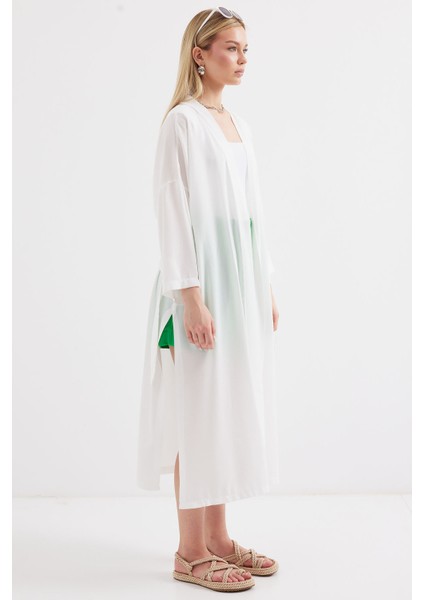 5835 Yırtmaçlı Yazlık Kimono - Beyaz modelleri