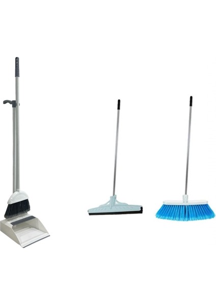 3'lu Temizlik Seti Metal Sapli Firca Cekpas,cekcek Tarakli Katlanabilir Faras