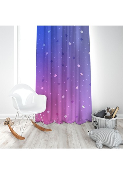 Mor Pembe Geçişli, Yıldızlı, Mavi, Ithal Kumaş, Çocuk Odası, Genç Odası Fon Perde - 1 Kanat modelleri