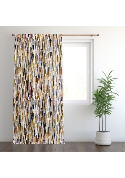 Kolaj, Renkli Dikey Çizgili Perde, Kahverengi, Siyah, Oturma Odası, Salon, Fon Perde - 1 Kanat