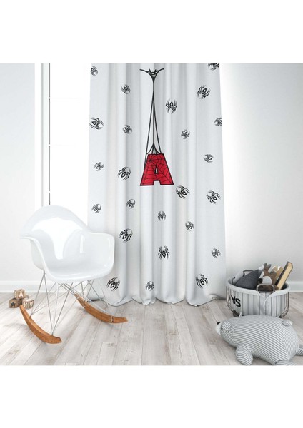 Örümcek Ağı, Ithal Kumaş, Beyaz, Kırmızı, Çocuk Odası, Bebek Odası Fon Perde - 1 Kanat modelleri