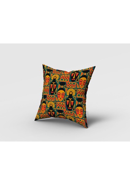 Etnik Desenli, Mask Temalı, Turuncu, Kahverengi, Oturma Odası, Genç Odası, Fon Perde - 1 Kanat modelleri