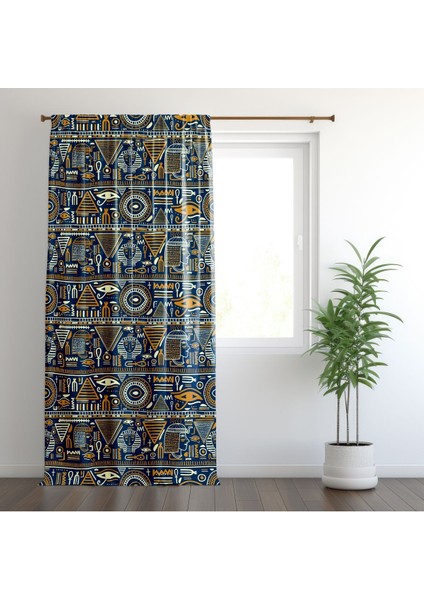 Etnik Semboller, Bohem Tarz, Haki, Yeşil, Fon Perde - 1 Kanat