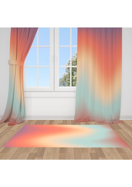 Turuncu Yeşil Geçişli, Kahverengi, Ithal Kumaş, Çocuk Odası, Genç Odası Fon Perde - 1 Kanat