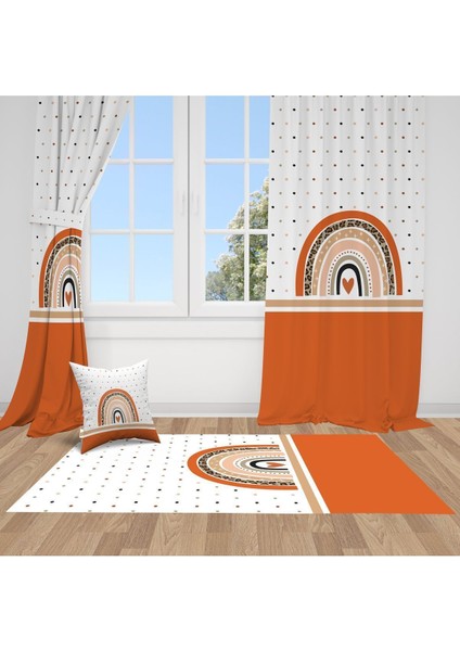 Gökkuşağı ve Puantiyeler, Kahverengi, Beyaz, Ithal Kumaş, Çocuk ve Genç Odası Fon Perde - 1 Kanat