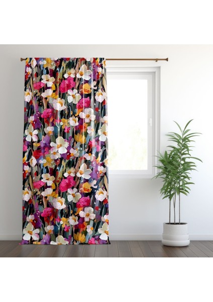 Pastel Renkli Çiçekler, Pembe, Beyaz, Sarı, Oturma Odası, Salon, Fon Perde - 1 Kanat