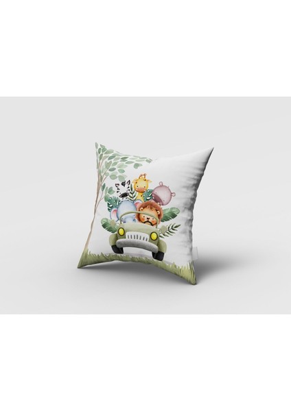 Safari Hayvanları Yolda, Beyaz, Yeşil, Ithal Kumaş, Çocuk ve Bebek Odası Fon Perde - 1 Kanat fırsatları