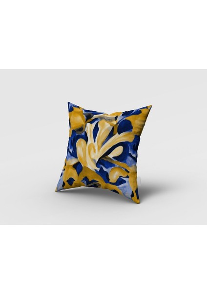 Soyut Çiçek, Modern Çizim, Sarı, Lacivert, Ithal Kumaş, Oturma Odası, Salon, Fon Perde - 1 Kanat modelleri