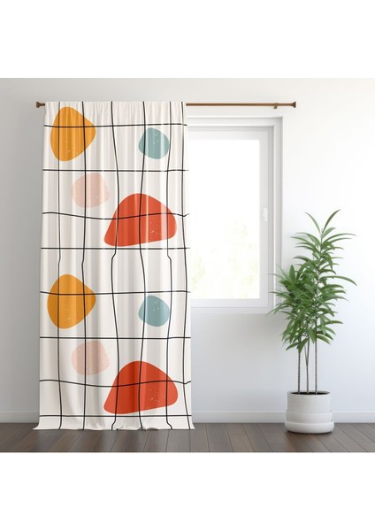 Soyut Çağdaş Model, Beyaz, Turuncu, Sarı, Oturma Odası, Salon, Fon Perde - 1 Kanat
