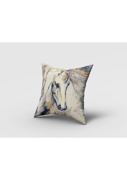 Sulu Boya Efektli 3D At, Krem Rengi, Oturma Odası, Salon, Fon Perde - 1 Kanat modelleri