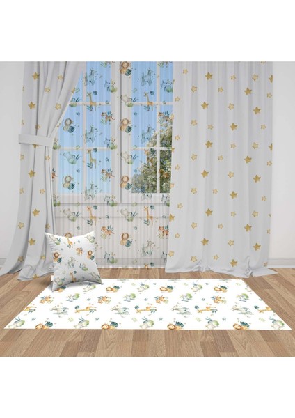 Gri Gold Yıldızlı, Ithal Kumaş, Çocuk ve Bebek Odası Fon Perde - 1 Kanat
